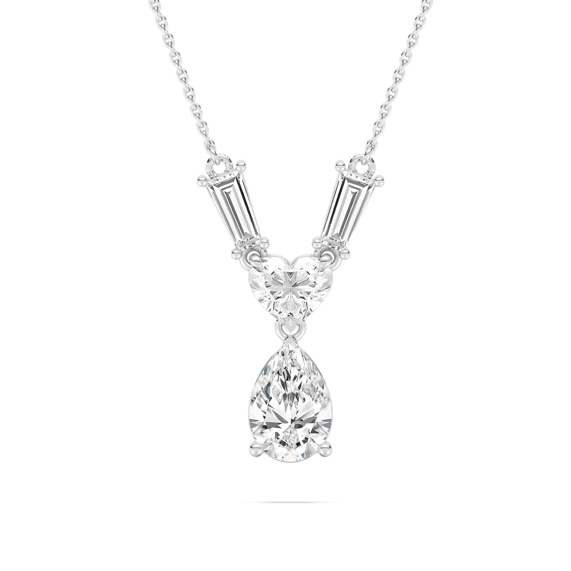 2 ¾ ctw Pear, Heart, and Tapered Baguette Lab Grown Diamond Teardrop Pendant  - 18 Inches