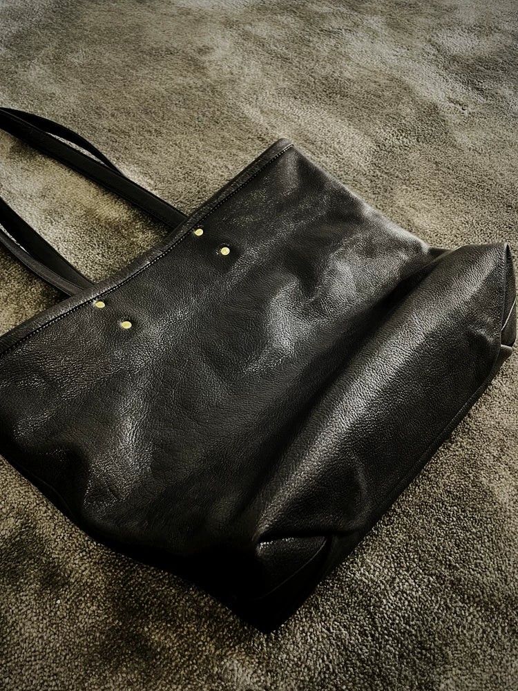 Vegetable tanned pure cowhide tote bag