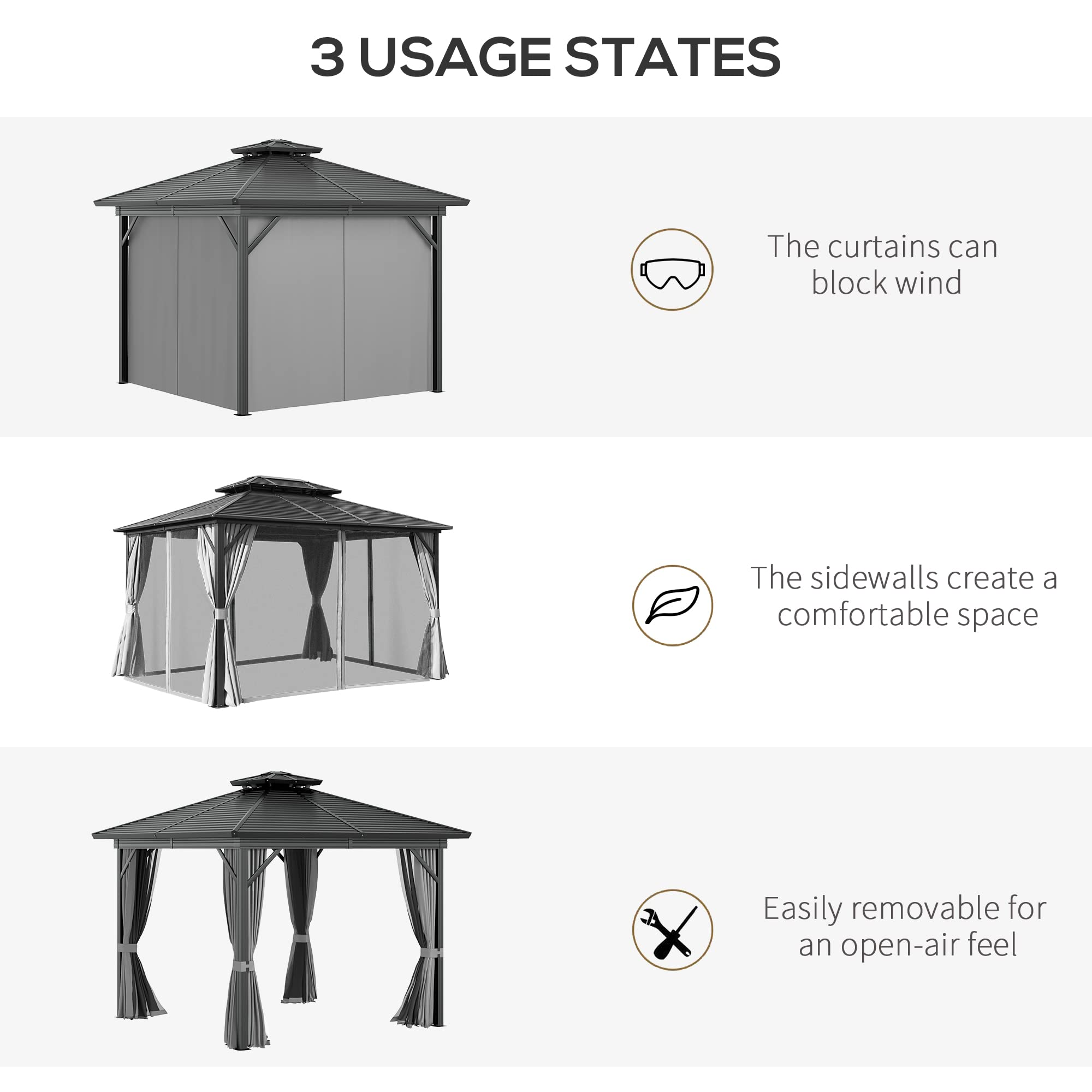 10x10 Hardtop Gazebo with Aluminum Frame