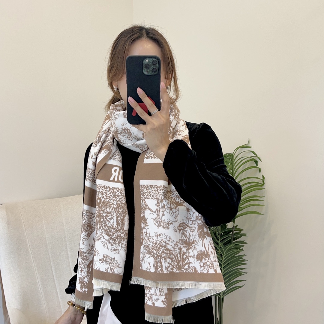 Dior Toile Print Scarf Beige and Brown 65 x 180 cm