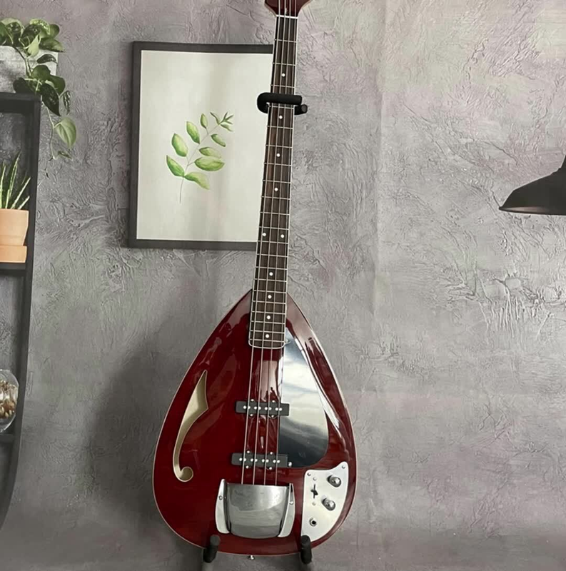 4 Strings Brown Electric Bass Semi-Hollow Body Drop Shape Rosewood Fretboard 21F