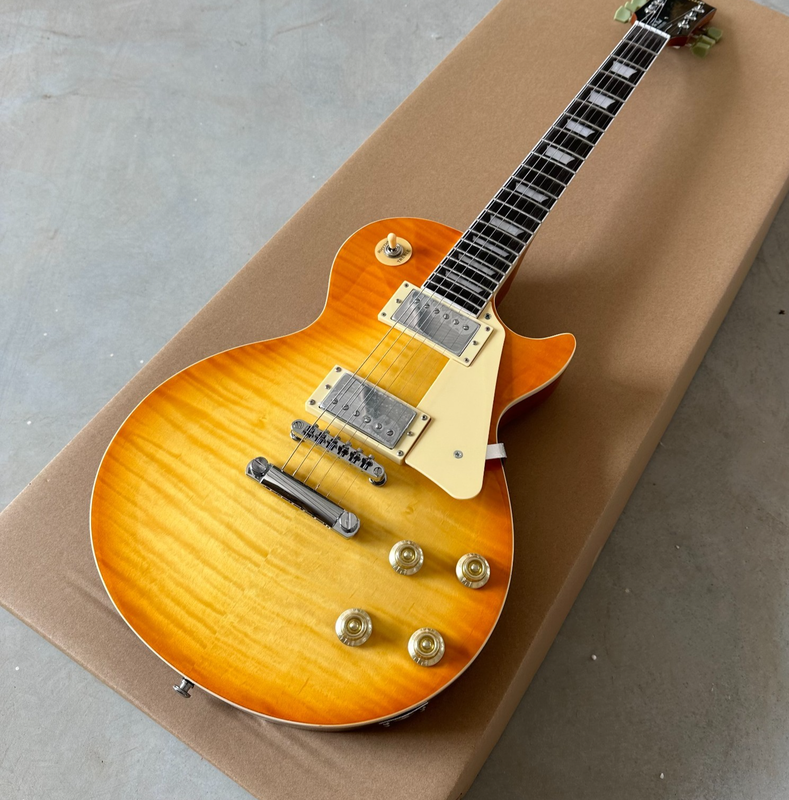 Vintage yellow Flame Maple Top LP Electric Guitar Professional