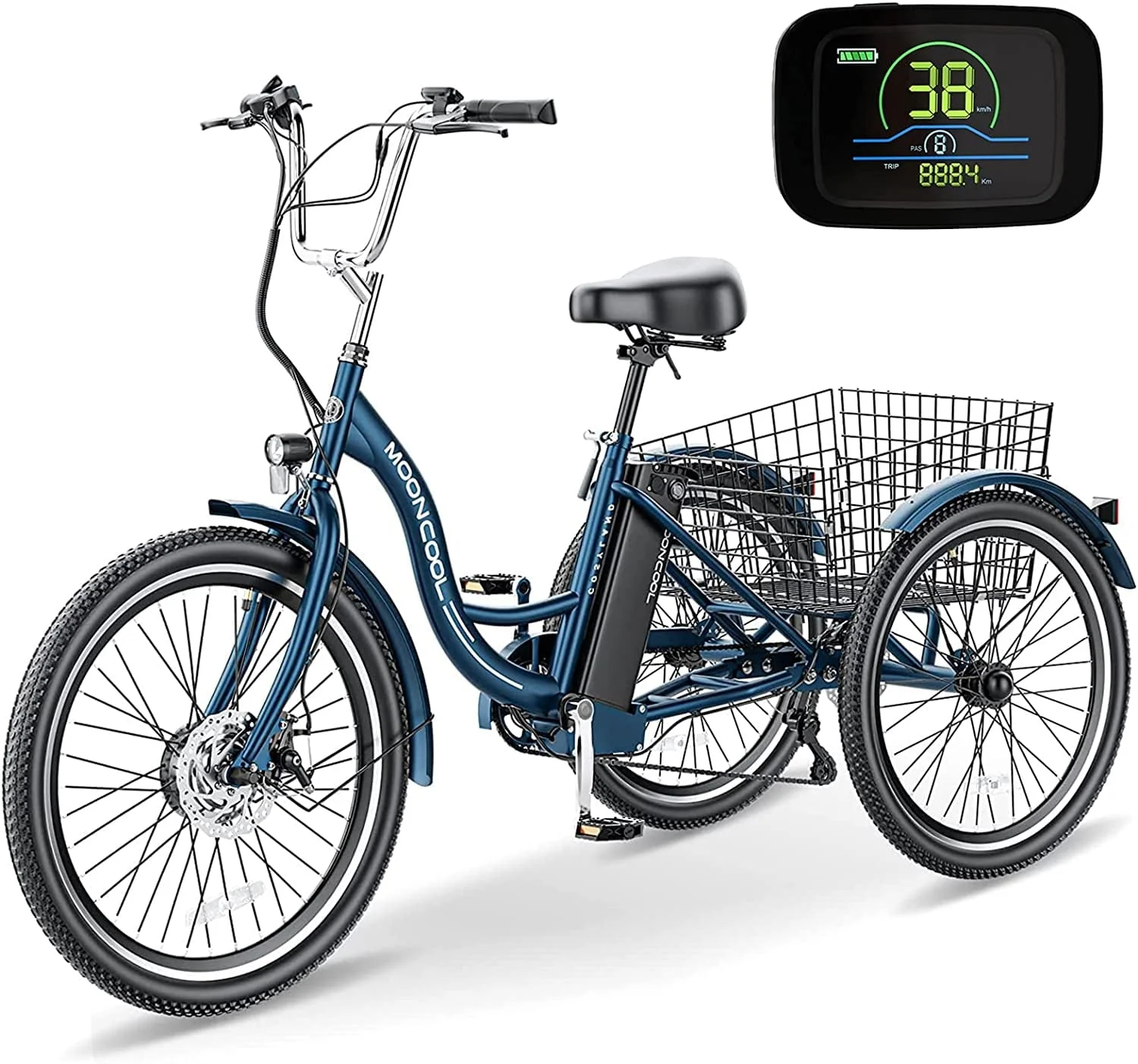 MOONCOOL 3-Wheel Electric Tricycle with Basket, 350W, 36V