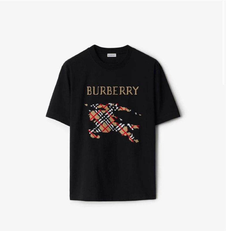 Burberry Black Cross Stitch EKD​ Cotton T-shirt