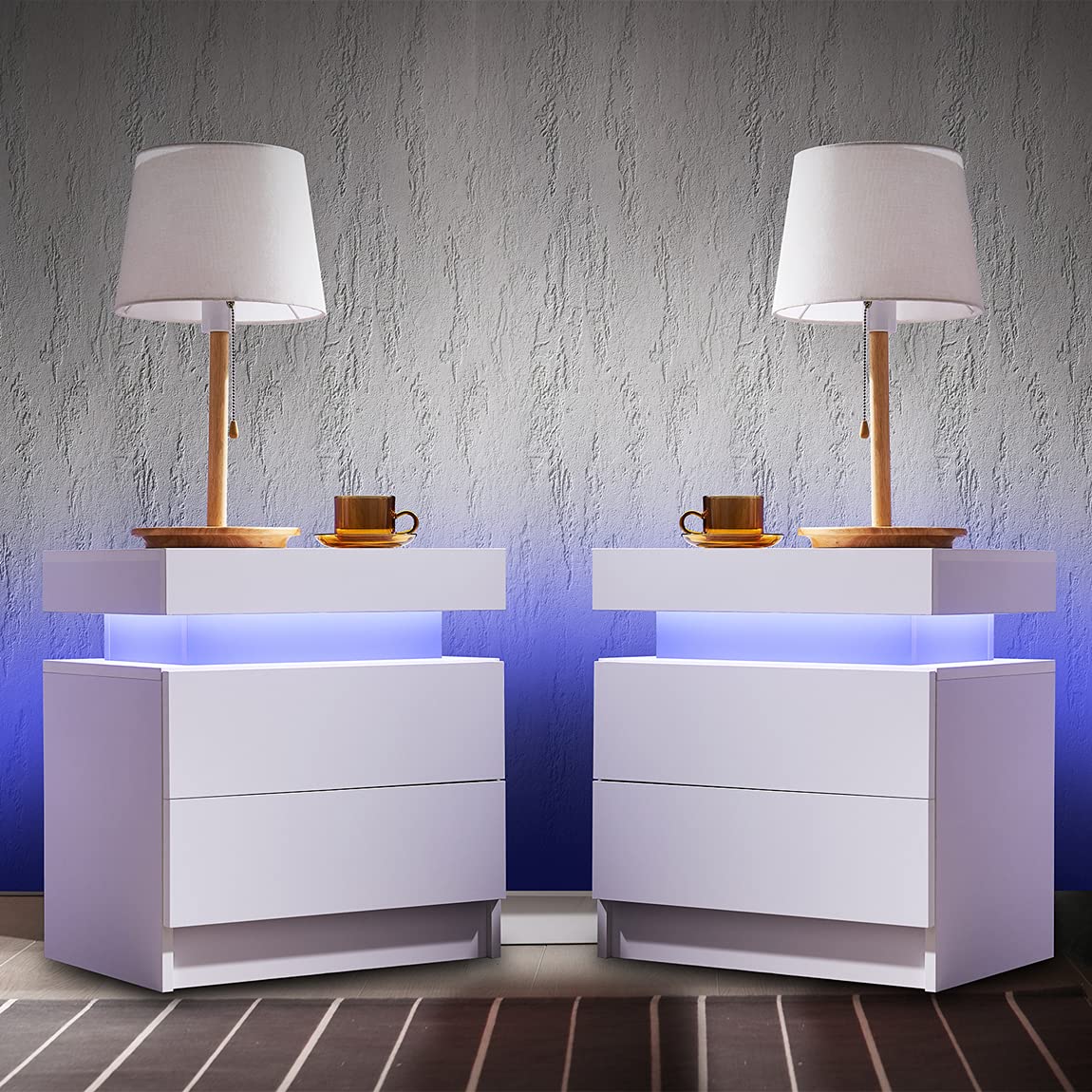 Nightstand Set of 2 LED Nightstand with 2 Drawers