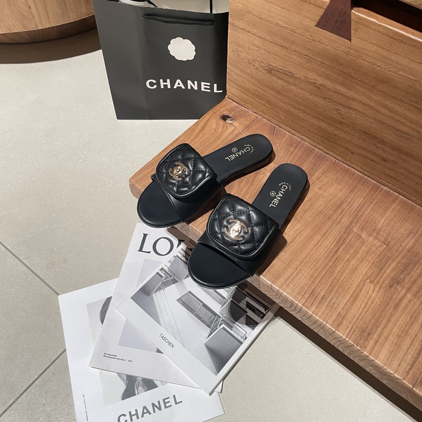 Chanel Buckle-Strap Slide Sandals - Black