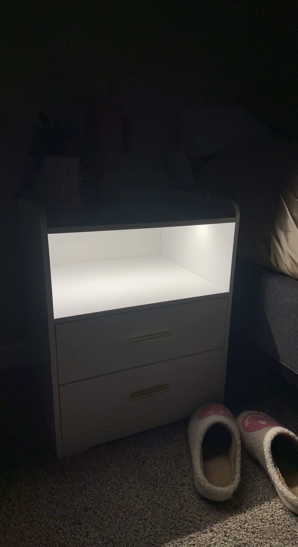 Black Nightstand with Charging Station