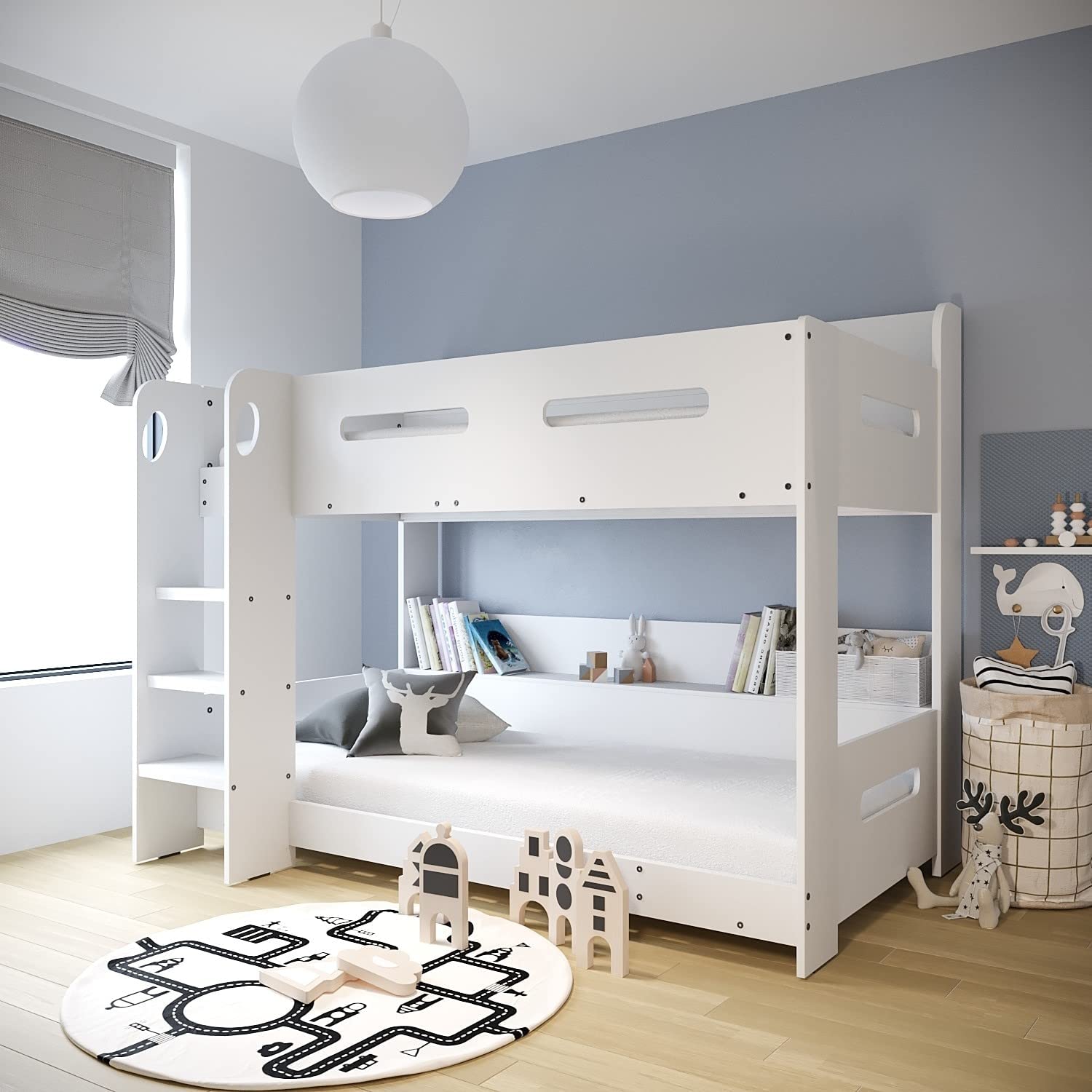 Dark Grey Bunk Bed with Storage Shelves - Ladder Can Be Fitted