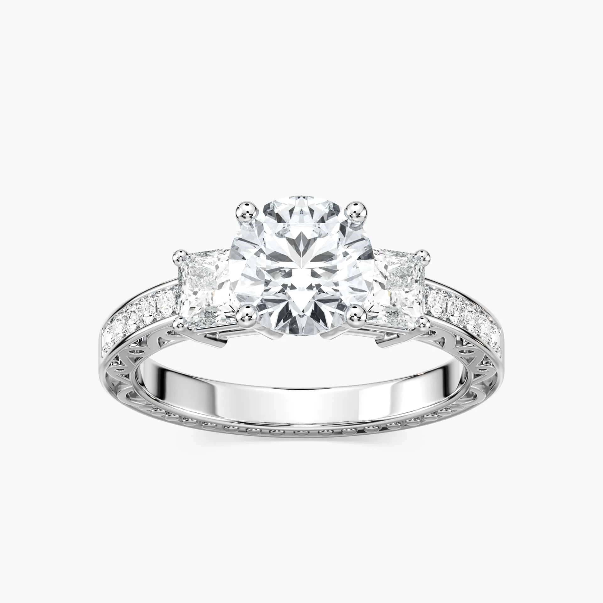 Julie Round Lab Grown Diamond Channel Three Stone Engagement Ring