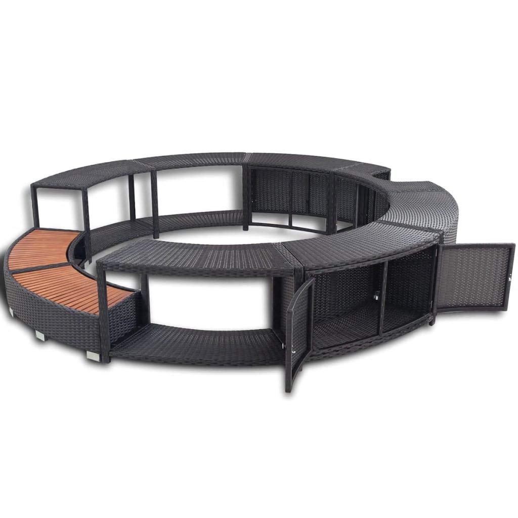 Spa Surround Poly Rattan Black Massage Hot Tub Frame for Garden