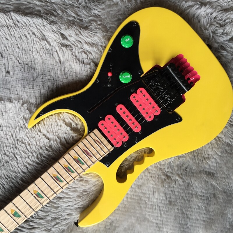 Hot Sale Yellow Electric Guitar Solid Body Maple Fretboard HSH Pickups FR Bridge