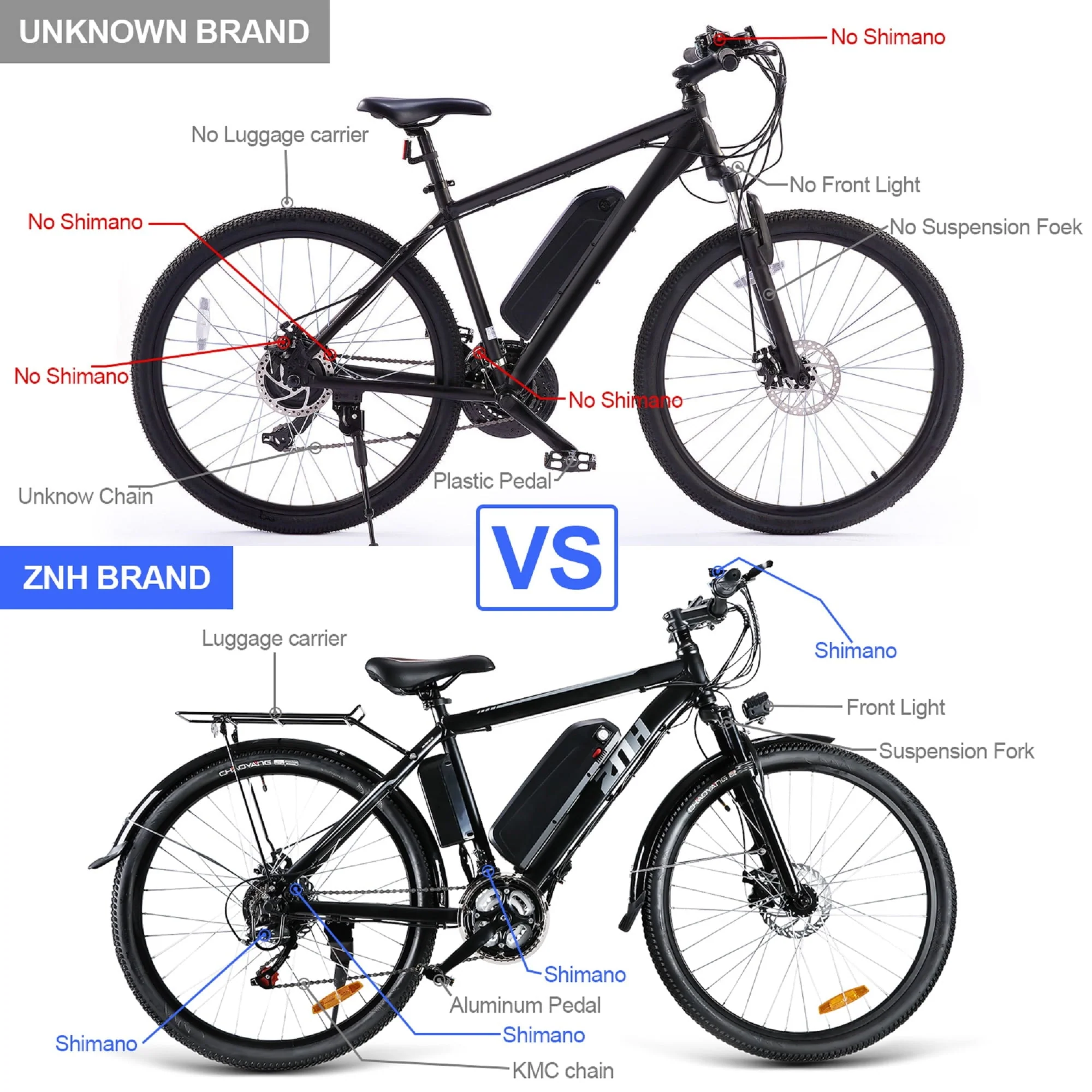 ZNH 26in Electric Mountain Bike, 350W, 36V 10Ah, Black