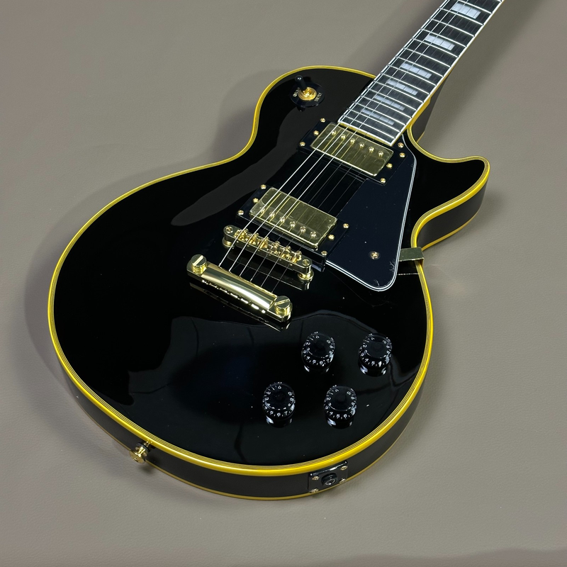 High Quality Lp Black Electric Guitar Mahogany Body Yellow Binding