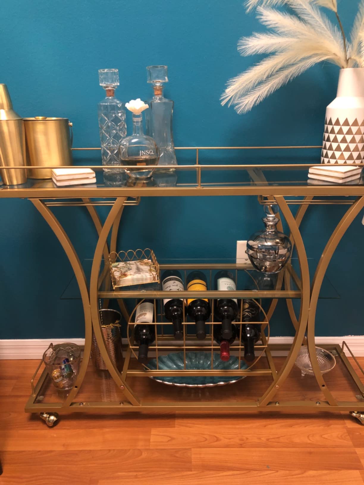 Bar Serving Cart with Glass Holder and Wine Rack