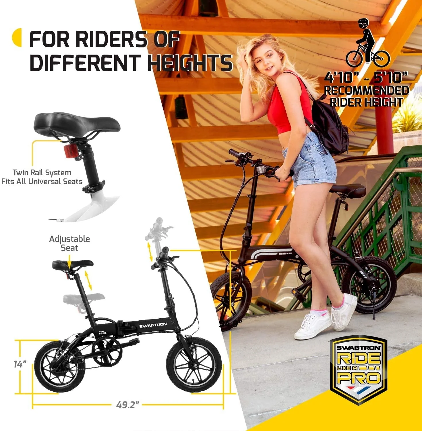 Swagtron Swagcycle EB5 Pro Plus Folding Electric Bike, Recertified