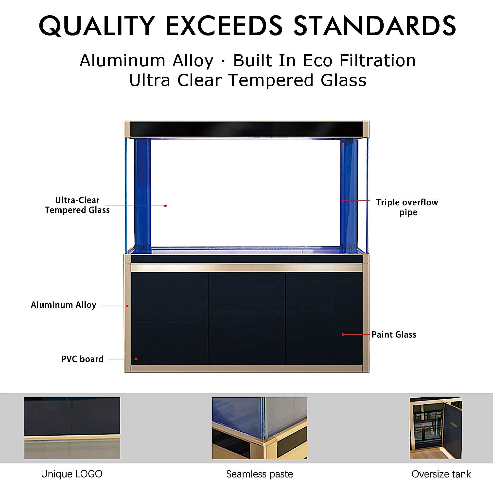 170 Gallon Aquarium Fish Tank LED Light Filter Upright Fishtank