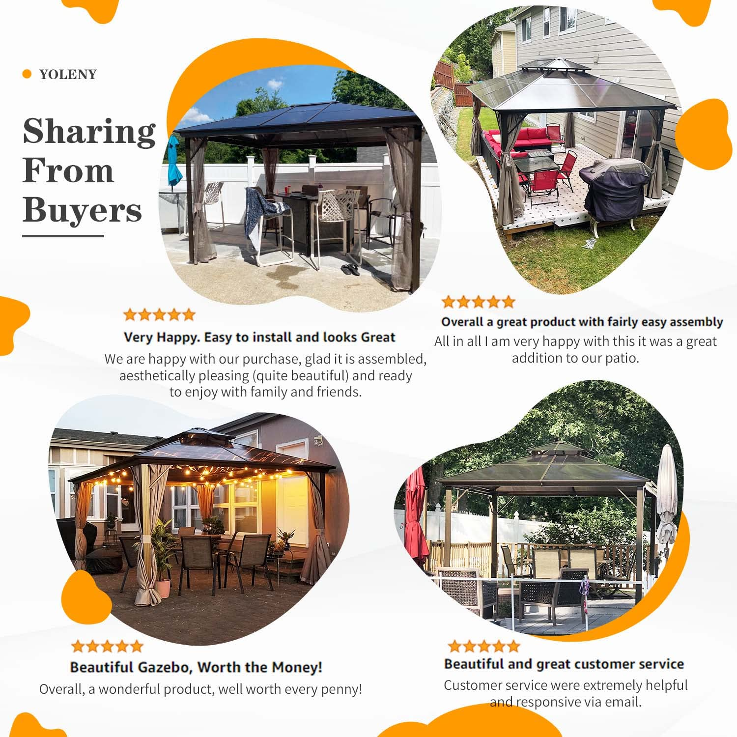 Hardtop Polycarbonate Gazebo Canopy Curtains Aluminum Frame