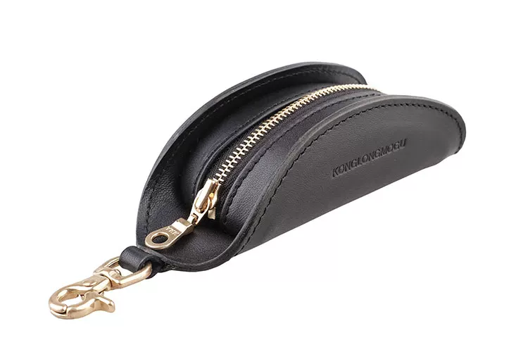 Genuine leather compact zipper key bag