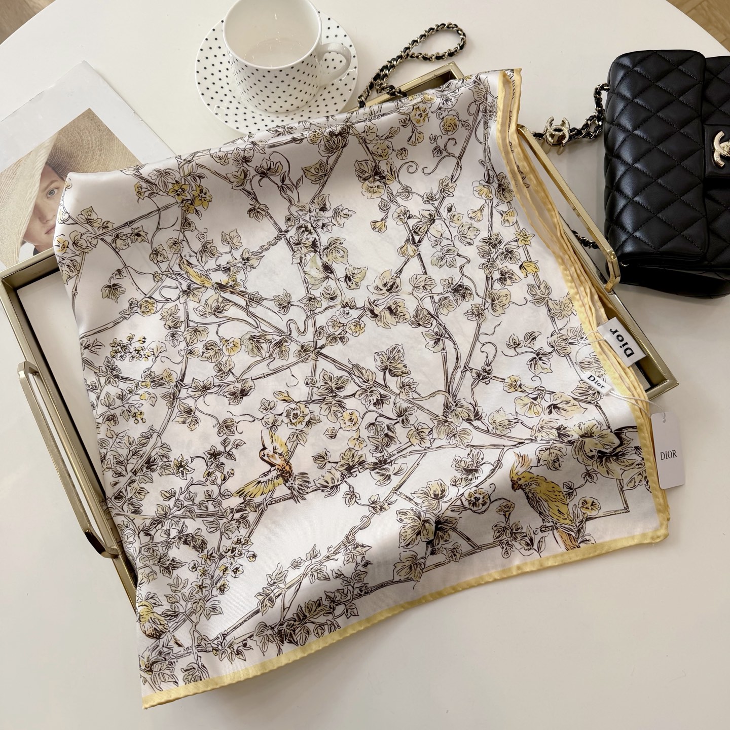 Dior Map Print Silk Scarf Grey and Beige