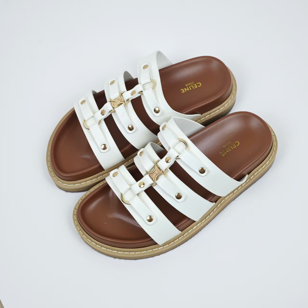 Celine Triomphe Leather Strap Sandals