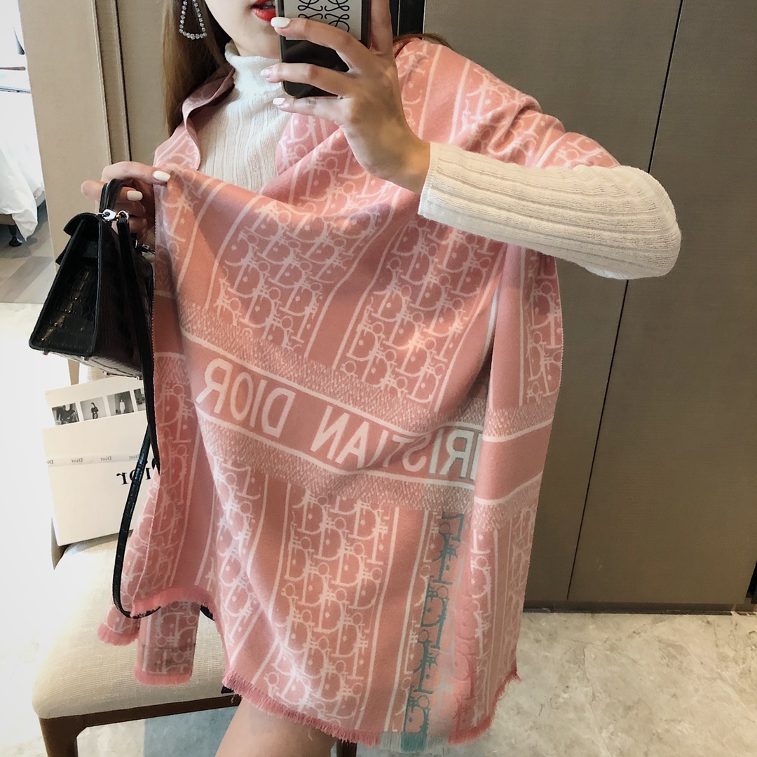Dior Oblique Scarf Grey and Pink Design B
