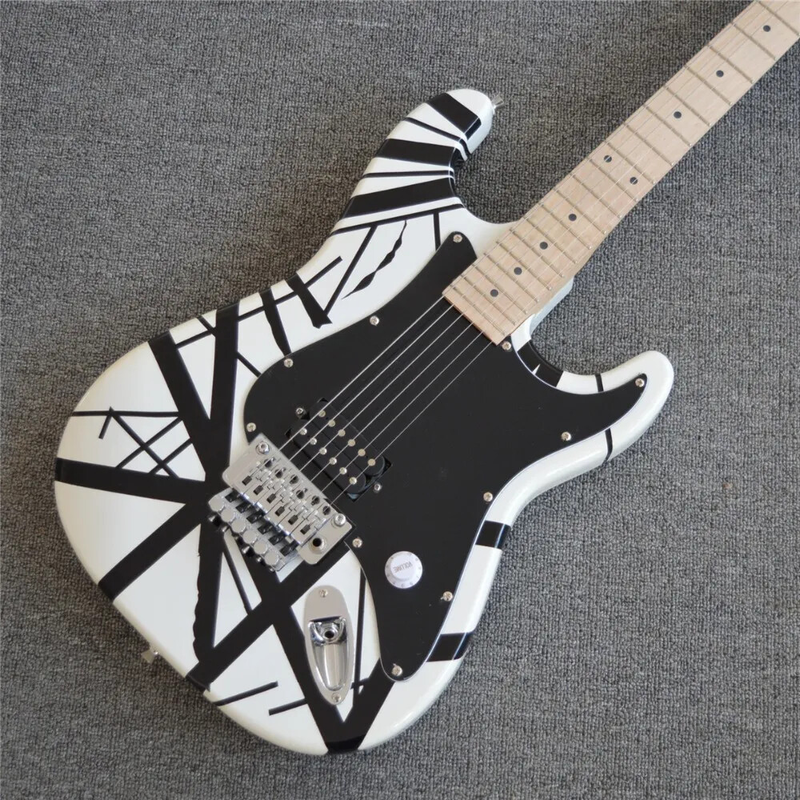 White Black Stripe Electric Guitar Floyd Rose Tremolo Bridge Locking Nut