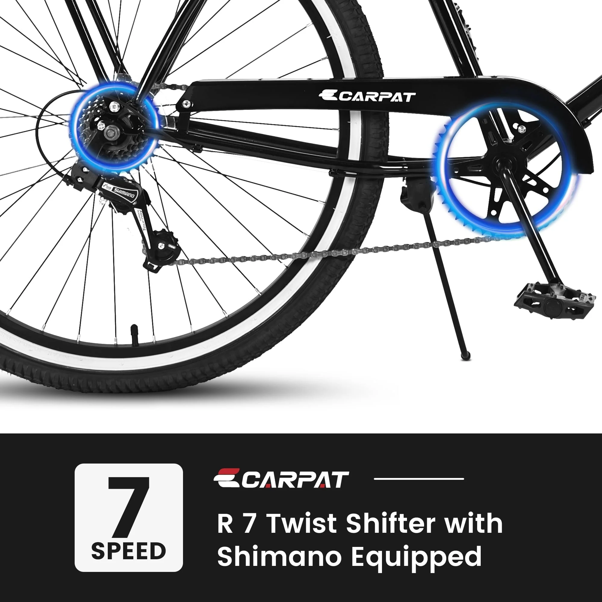26in Beach Cruiser Bicycle, 7-Speed, Black