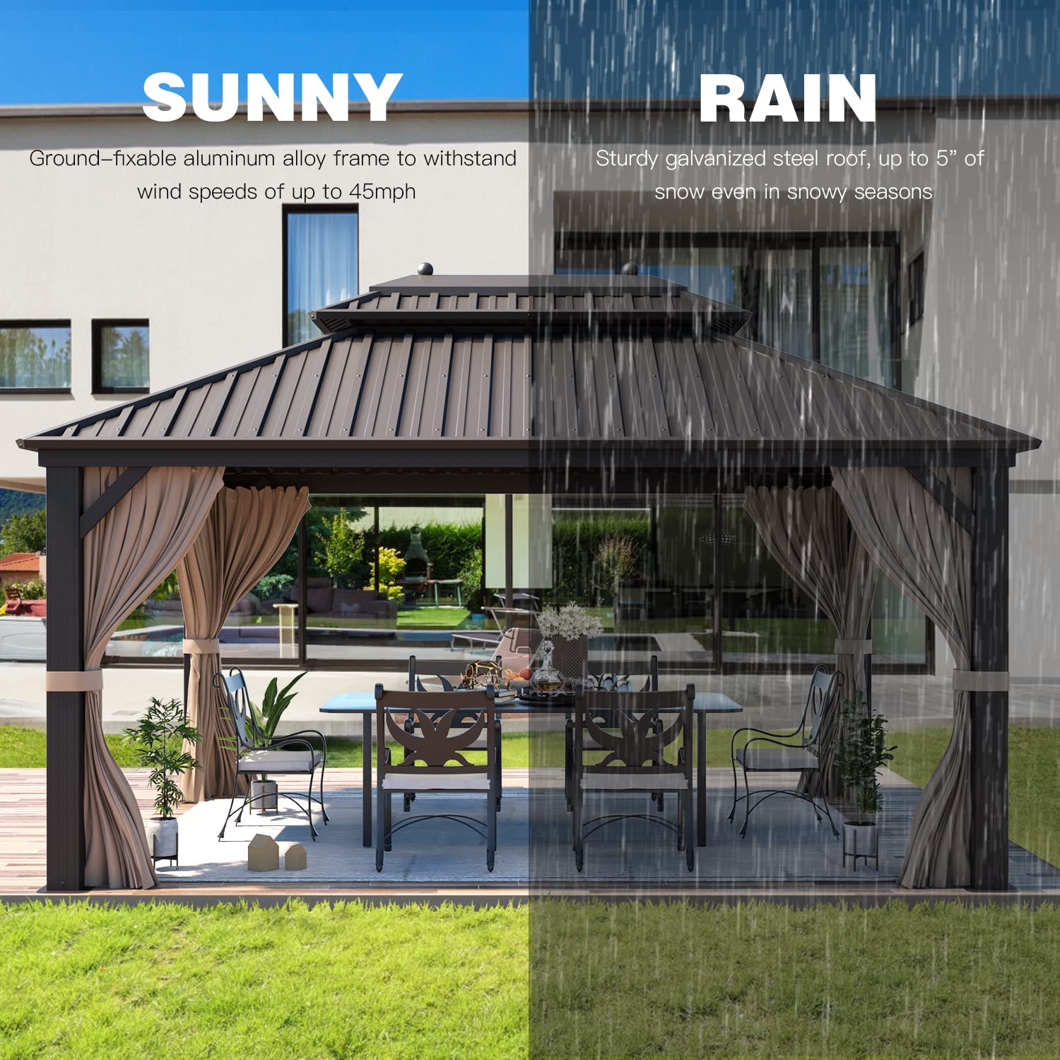Hardtop Gazebo with Netting and Curtains for Patios