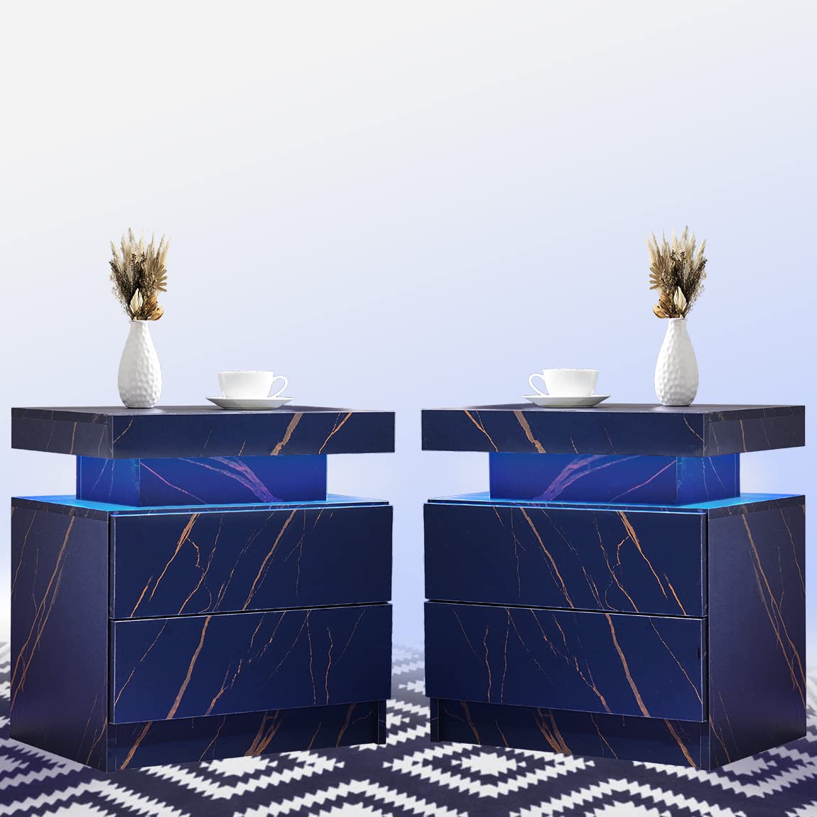 Nightstand Set of 2 LED Nightstand with 2 Drawers