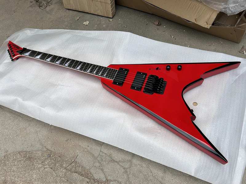 Red V Shape 6 Strings Electric Guitar Rosewood Fretboard Black Hardwares