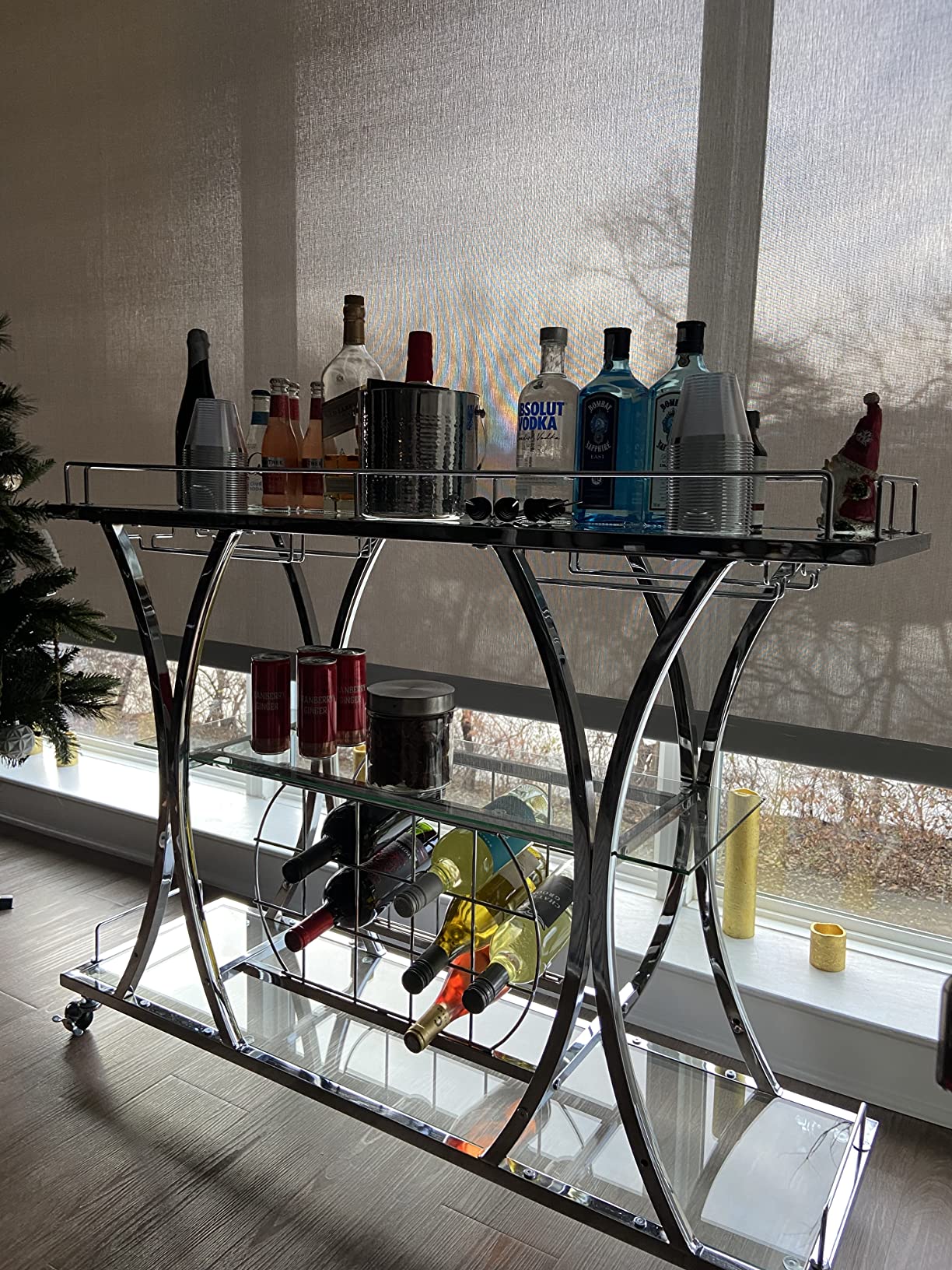 Bar Serving Cart with Glass Holder and Wine Rack