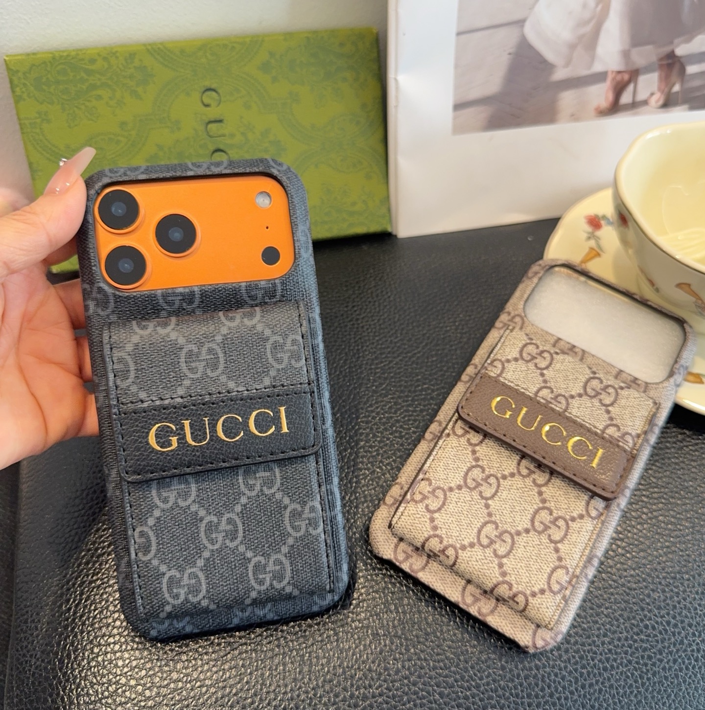 Gucci GG Supreme Monogram Card Holder Wallet Leather Luxury Phone Case