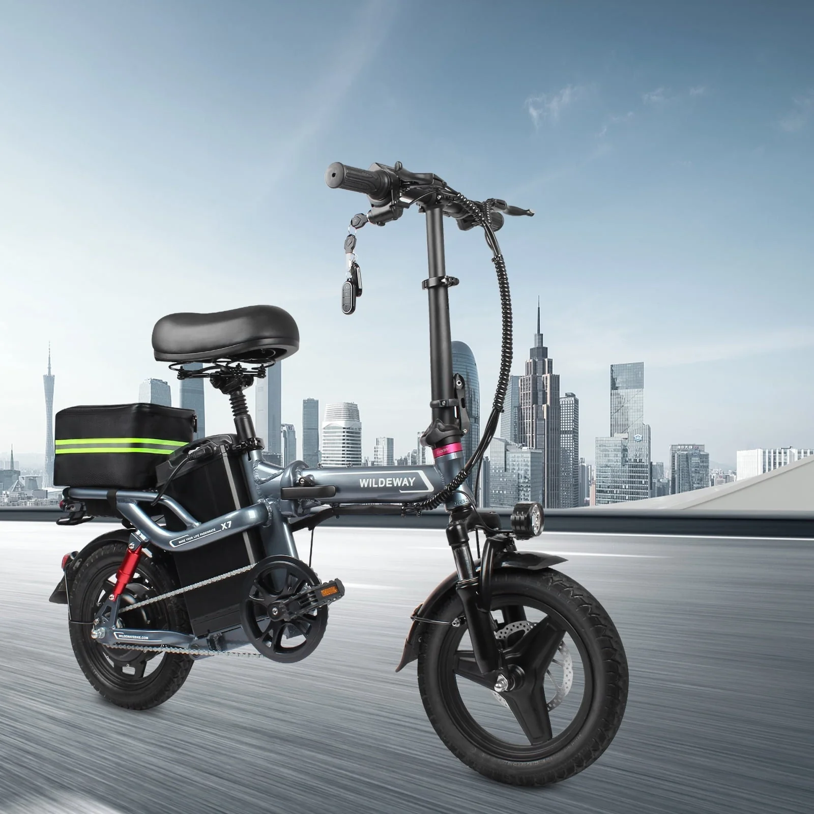 Wildeway 14in Folding Electric Commuter Bike, 400W, 48V 20Ah