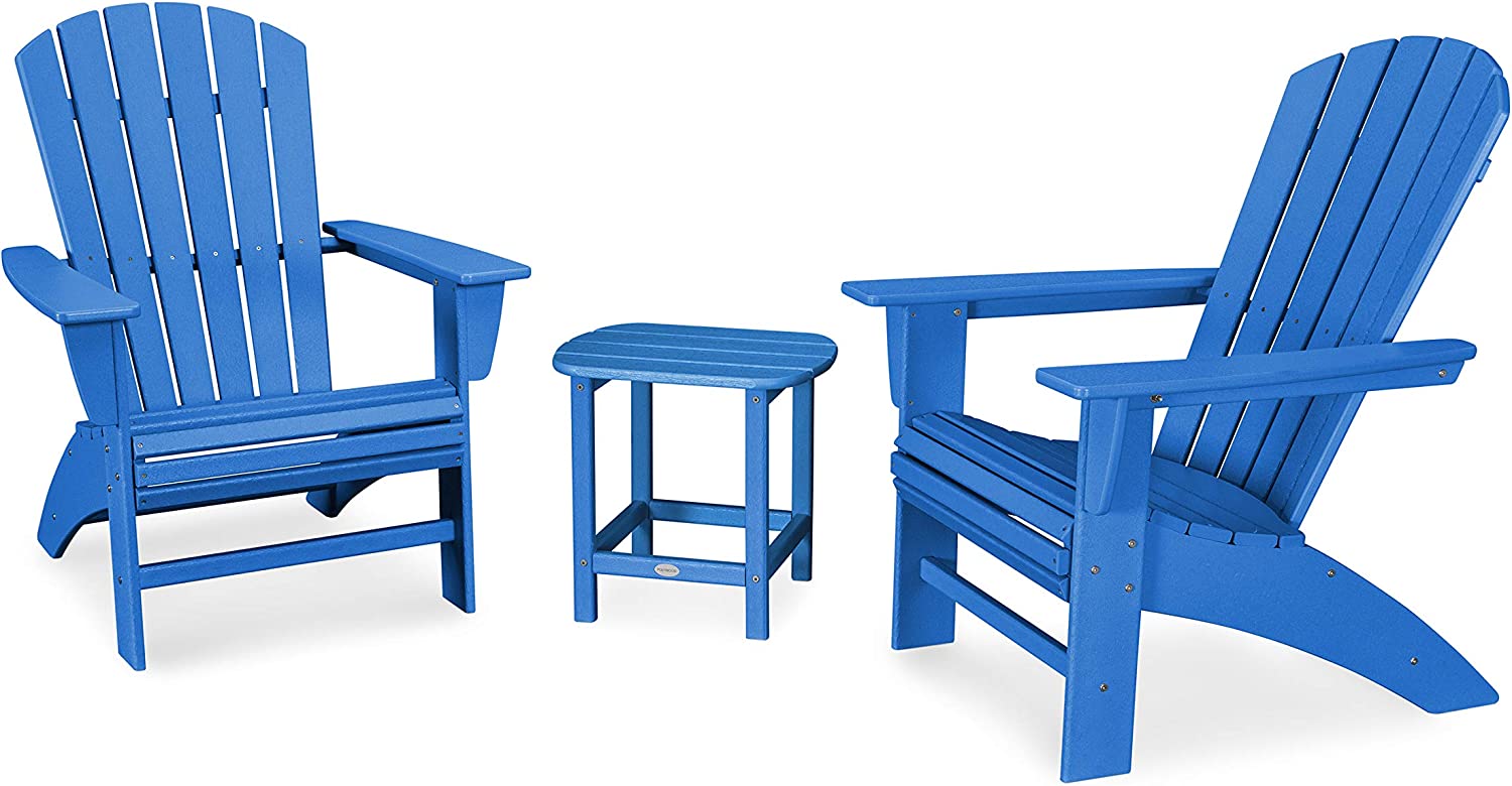 Nautical 3-Piece Curveback Adirondack Chair Set with Side Table