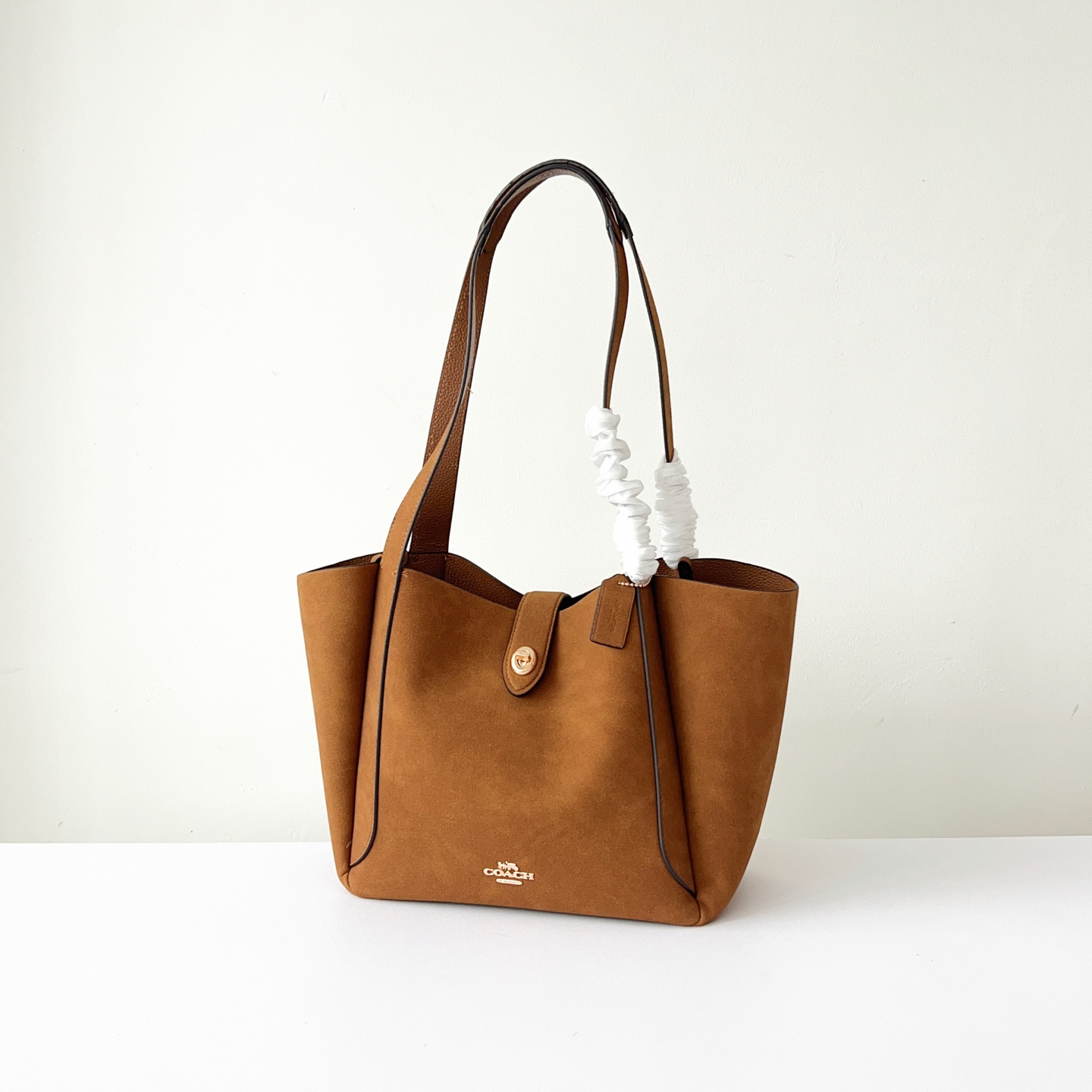 Coach Hadley Turnlock Suede Leather Tote Bag