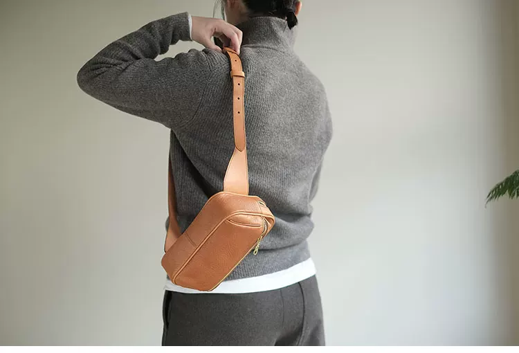 genuine leather retro trendy functional chest bag