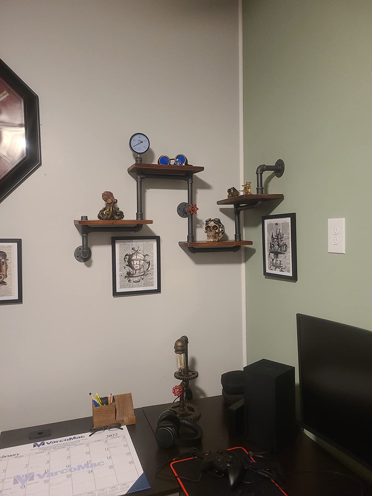 Industrial Modern Wood Ladder Pipe Wall Shelf 4 Layer Pipe