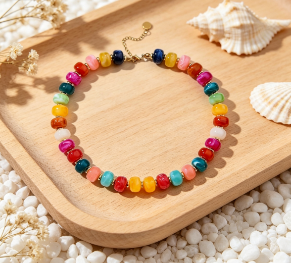 Vibrant Multicolor Chunky Beaded Necklace Boho Holiday Party Jewelry for Women
