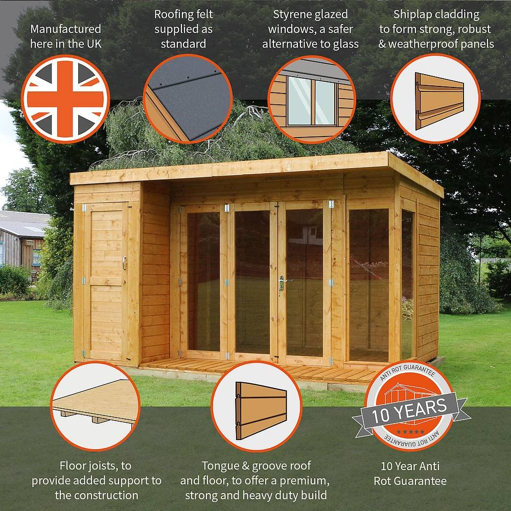 12x8 Wooden Garden Summerhouse with Side Shed