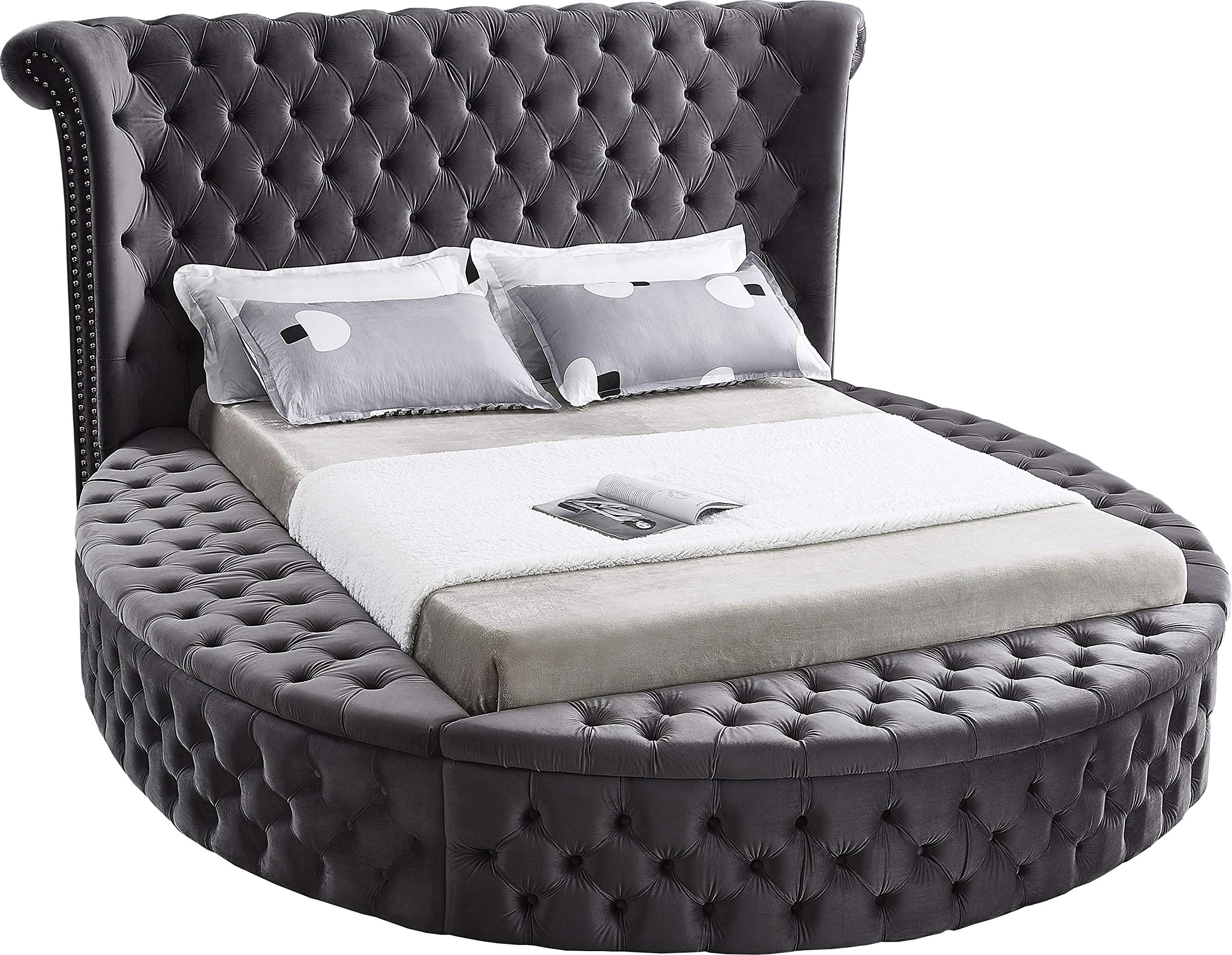 Contemporary Round Shaped Velvet Upholstered Bed with Deep