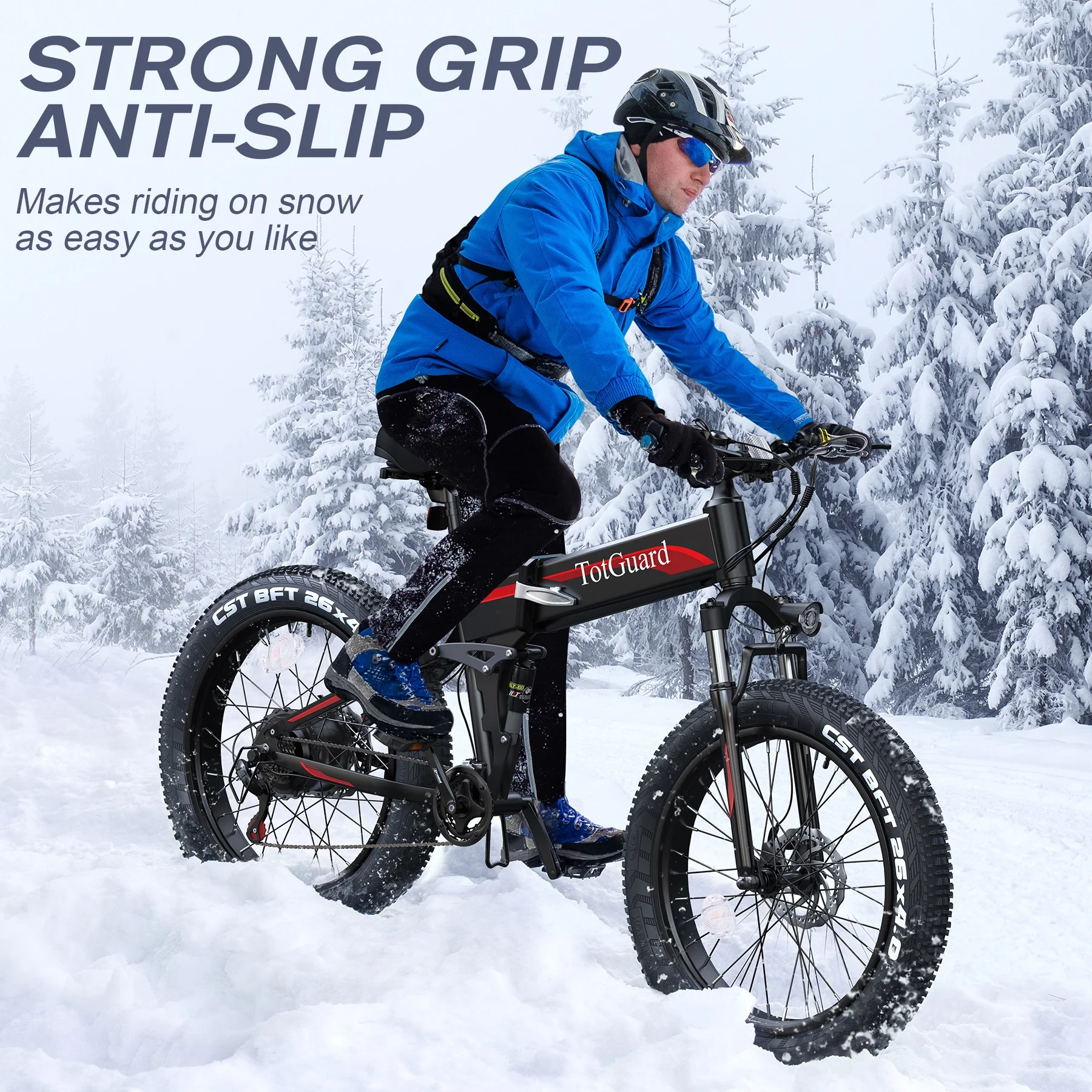 TotGuard 26in Folding Fat Tire Electric Bike, 500W, 48V 10Ah