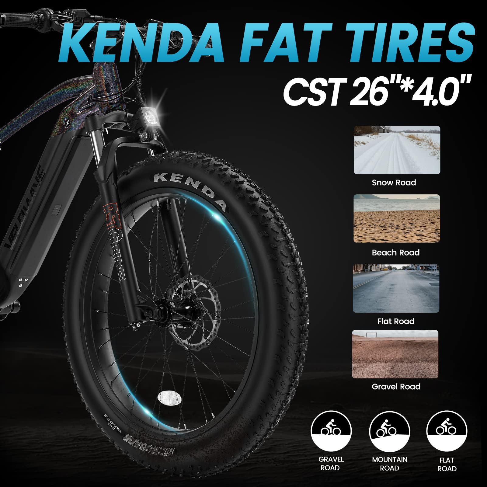 Electric Bike Adults 750W BAFANG Motor 48V 15Ah 26'' Fat Tire