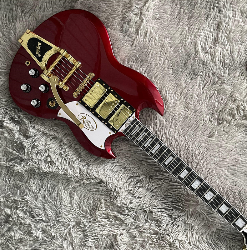 Electric Guitar Red HHH Pickups Tremolo Bridge Top Mahogany Body