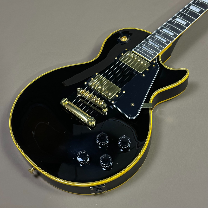 High Quality Lp Black Electric Guitar Mahogany Body Yellow Binding