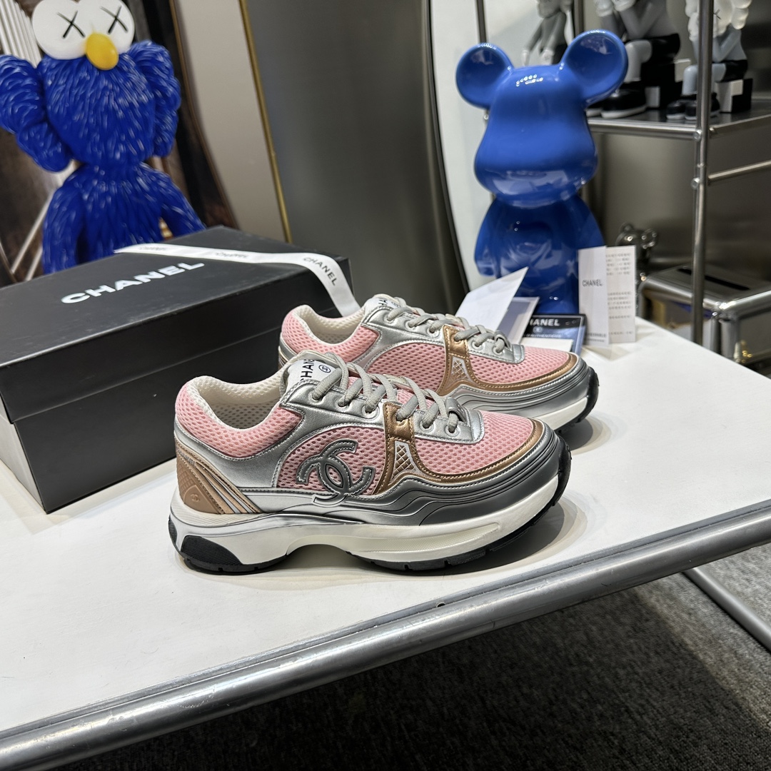 Chanel Chunky Low-Top Sneakers - Pink & Beige