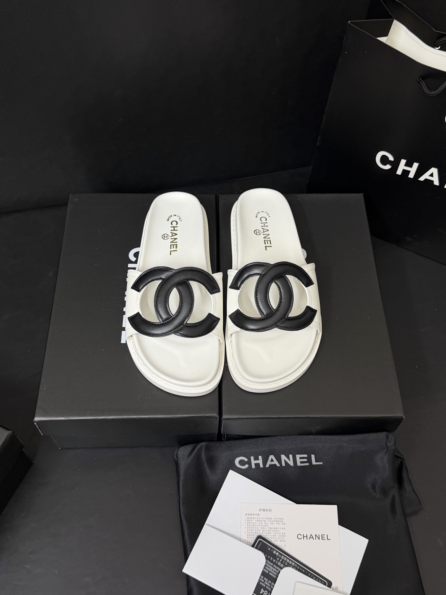 Chanel Double-C Flat Slides - Yellow & White