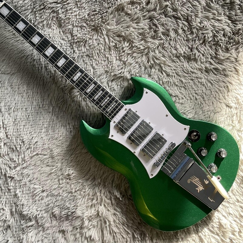 Metallic Green SG 60s Custom Electric Guitar Tremolo Mahogany Body 3H Pickups
