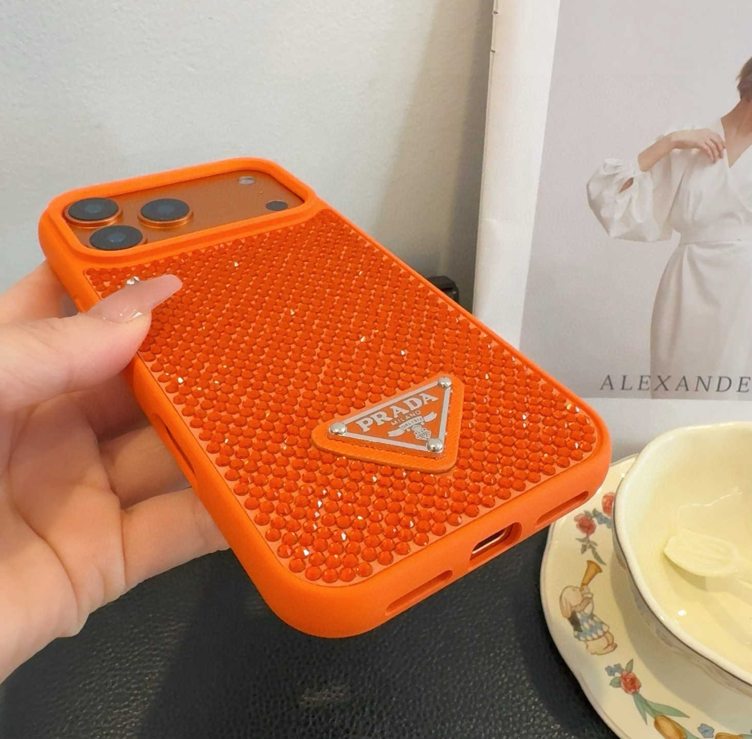 Prada Style Bling Diamond Phone Case with Triangular Logo