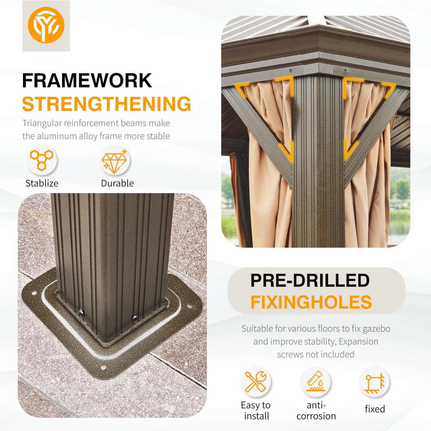 Hardtop Gazebo Galvanized Steel Patio Gazebo Canopy Double Roof