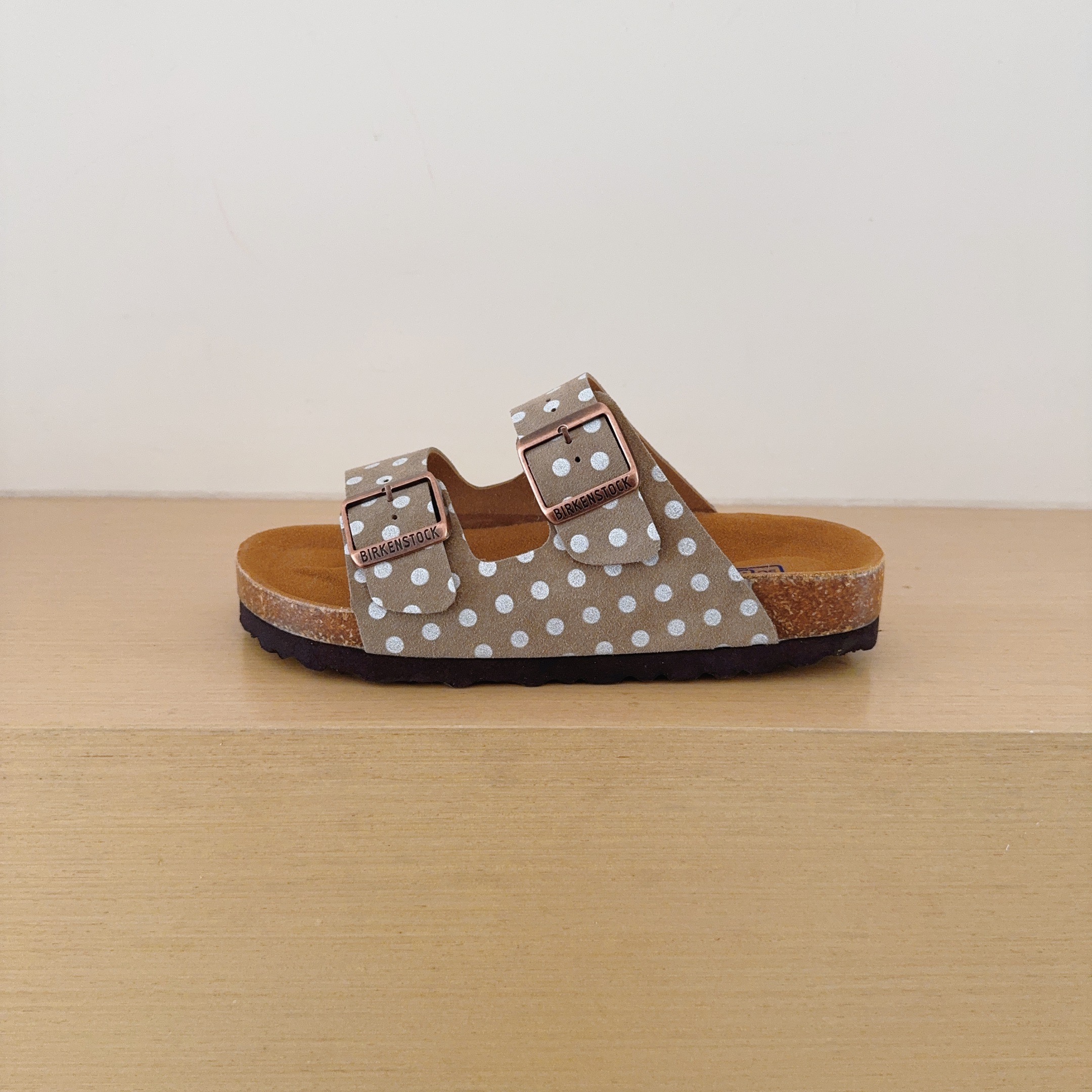 Polka Dot Birken-Style Two-Strap Sandals